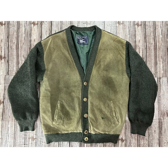 Burberry mohair blend Suede Leather Cardigan Sweater jacket Size L - Picture 1 of 10
